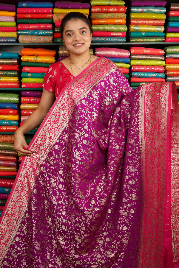 Banarasi Georgette All Over Design Magenta Pink And Pink Saree