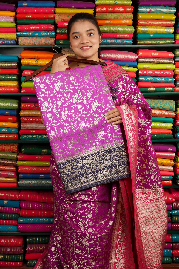 Banarasi Georgette All Over Design DarkLavendar And Dusky Blue Saree