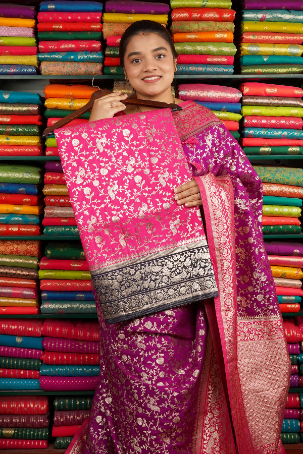 Banarasi Georgette All Over Design Pink And Blue Saree