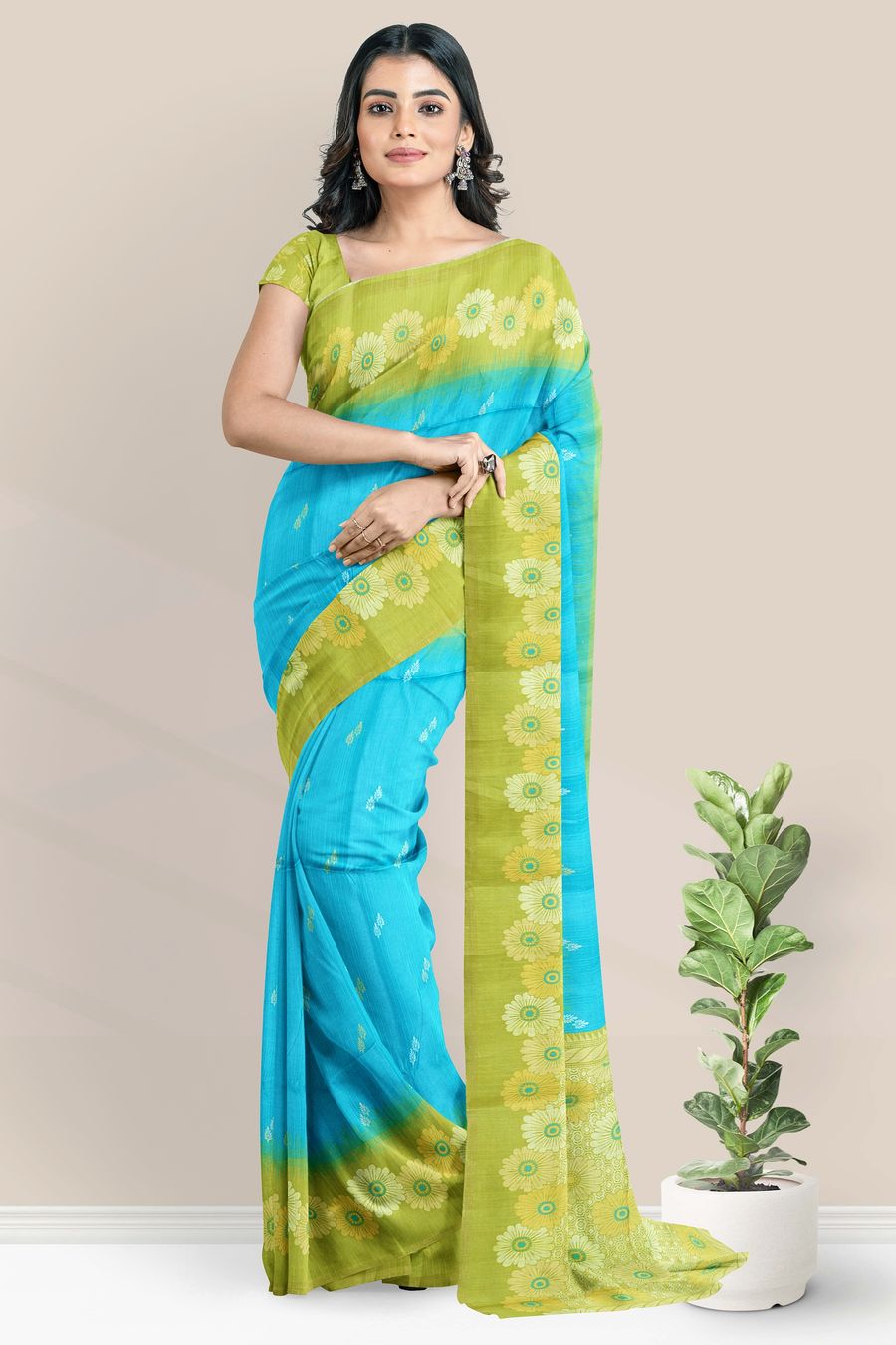 Jute Silk Florlal Border Rama Green And Mehandi Green Saree