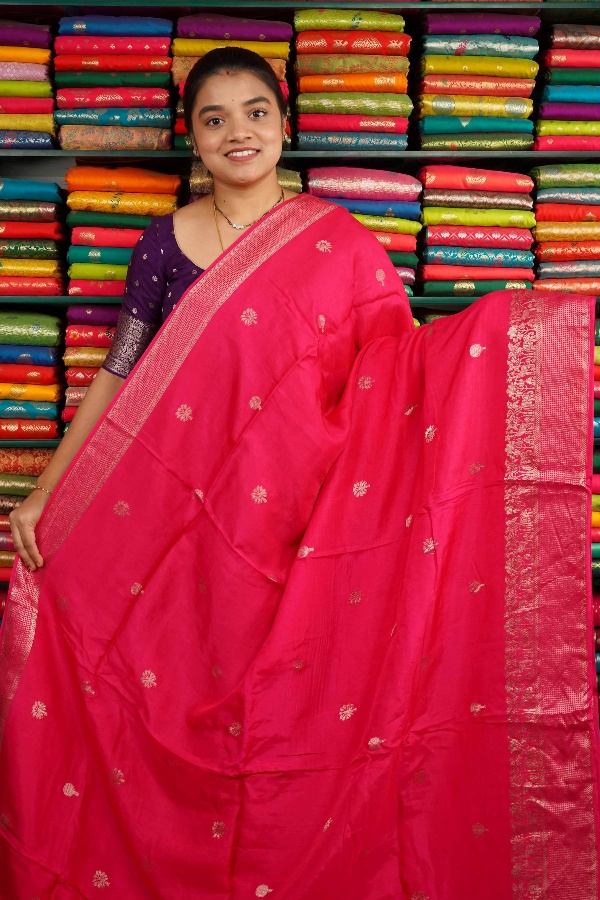 Mashru Silk Flower Butti Pink And Purple Saree