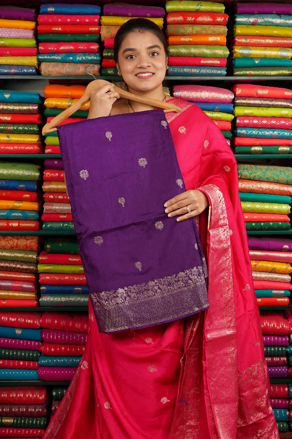 Mashru Silk Flower Butti Purple Saree