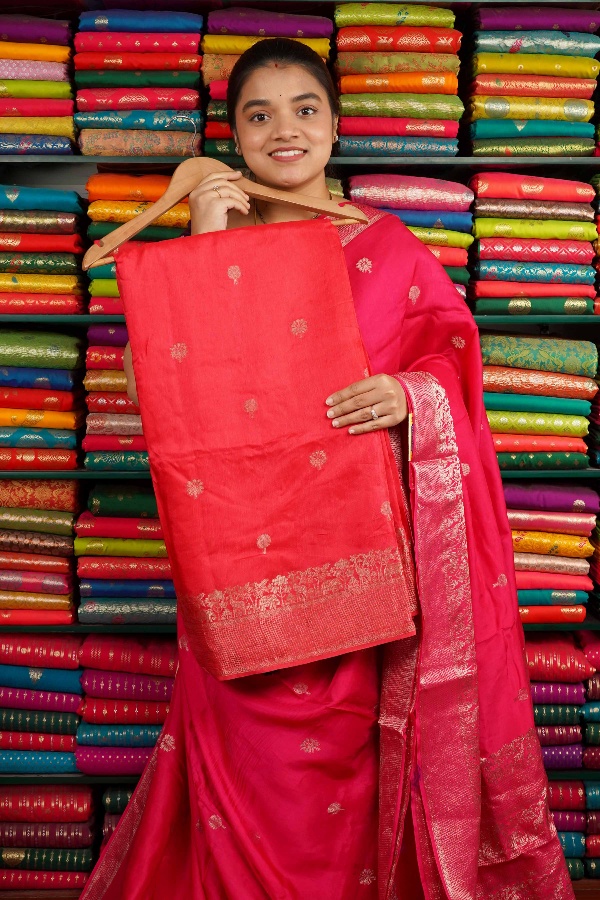 Mashru Silk Flower Butti Blush Pink Saree