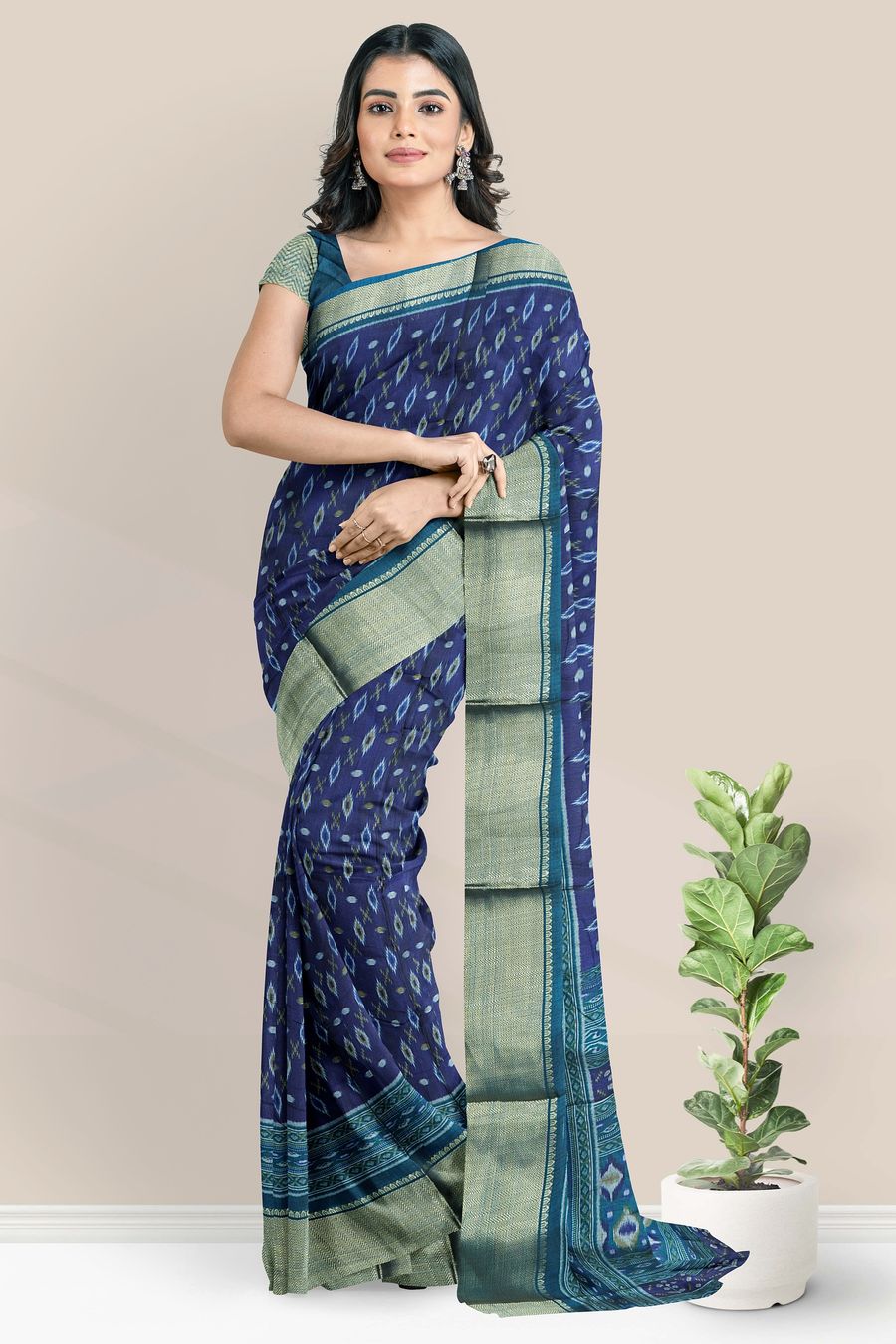 Fancy Patola Silk Patola Print Bright Navy Blue With Light Blue Saree