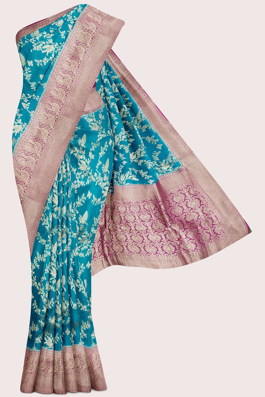 Malai Georgette AllOver Design Rama Green With Magenta Pink Saree