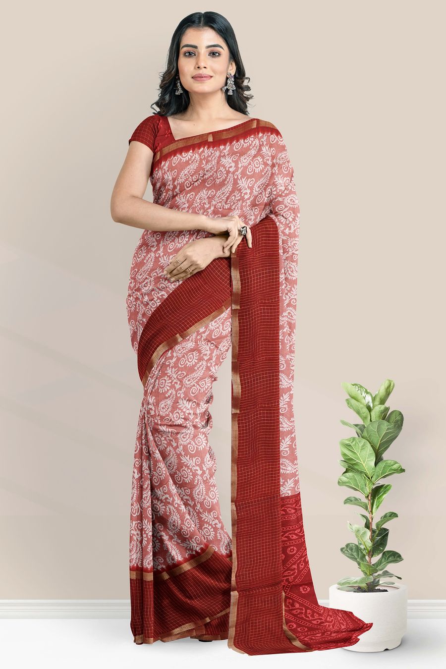Georgette Printed Design Light And Dark Maroon Saree