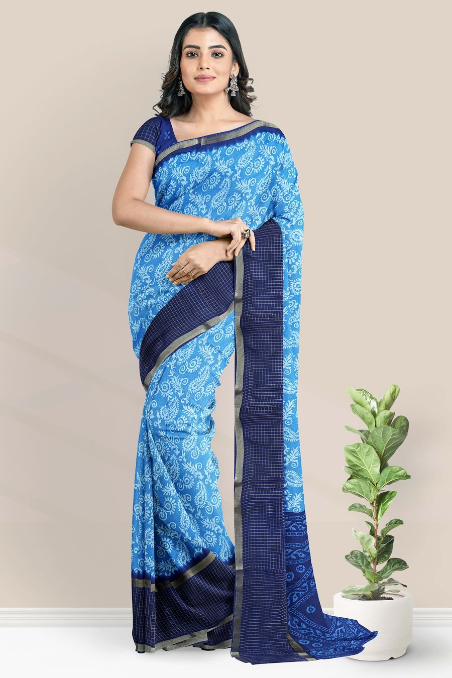 Georgette Printed Design Light And Dark Blue Saree