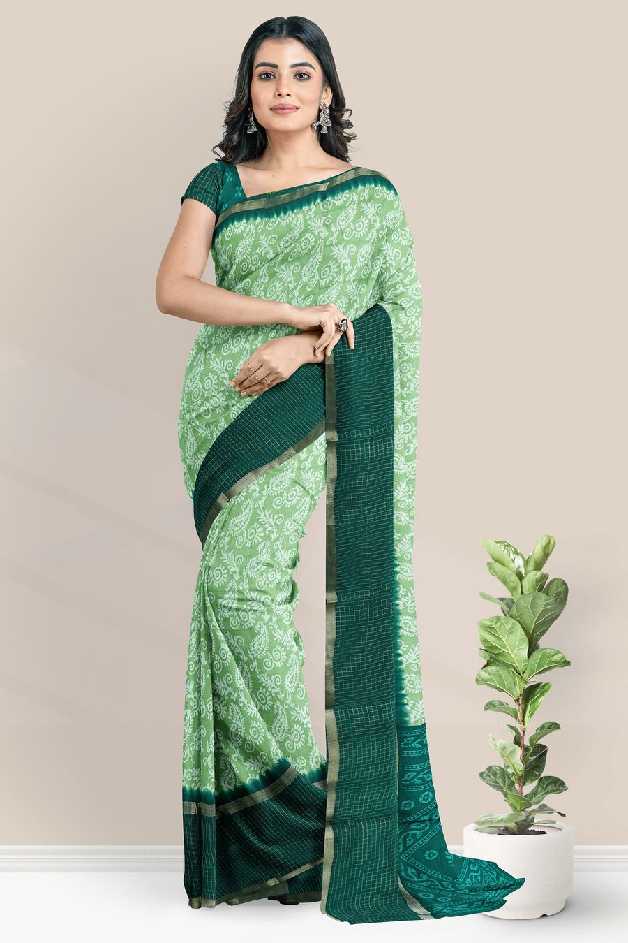 Georgette Printed Design Light And Dark Green Saree