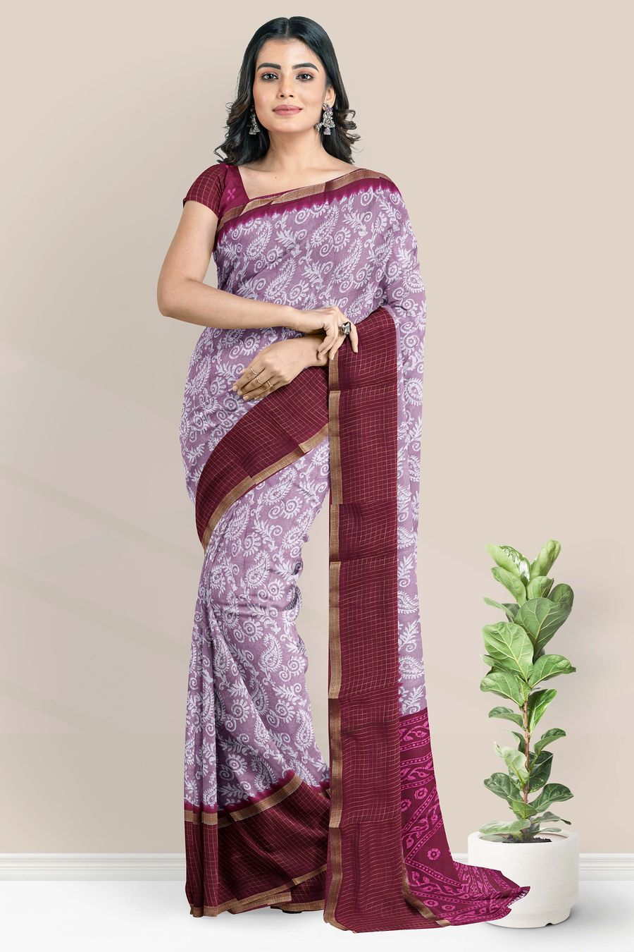 Georgette Printed Design Light And Dark Wine Saree
