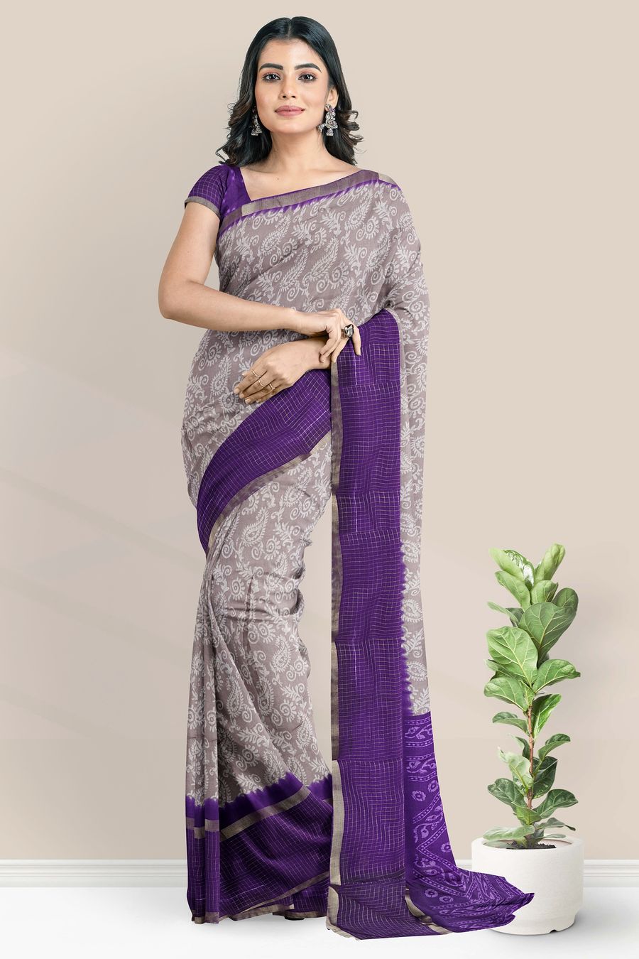 Georgette Printed Design Light And Dark Lavender Saree