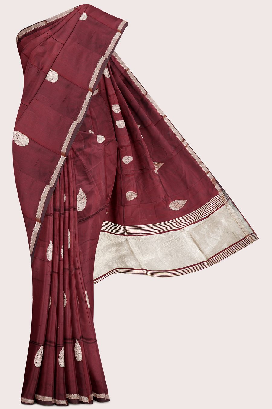 Italian Crepe Silk Zari Weaving Butta Bright Maroon Saree