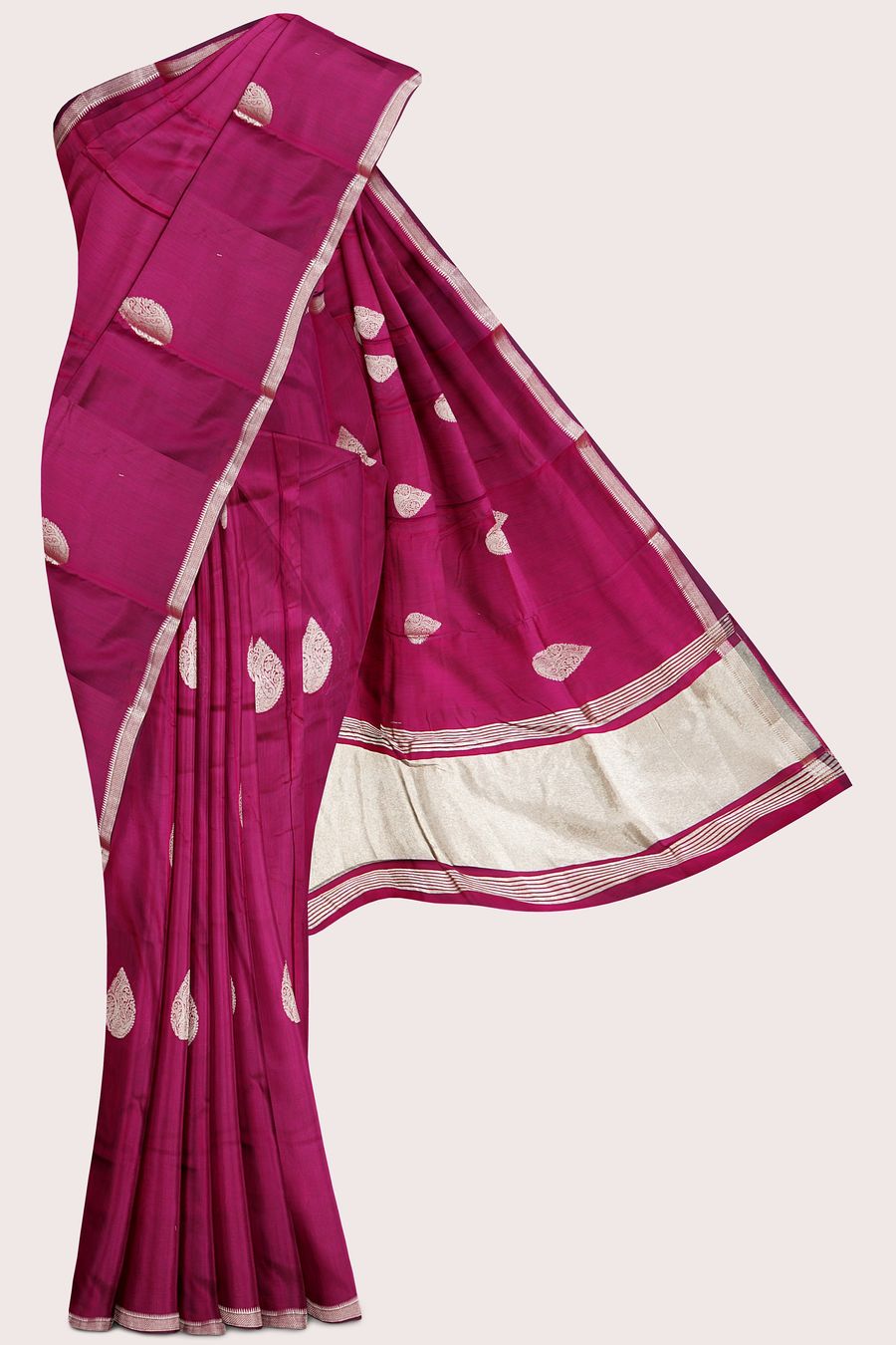 Italian Crepe Silk Zari Weaving Butta Bright Pink Saree
