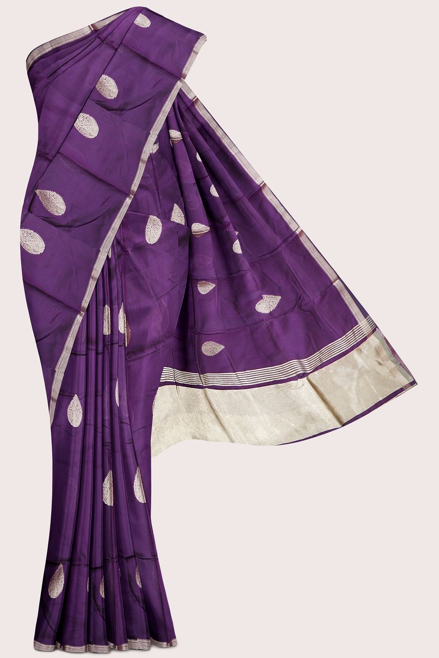 Italian Crepe Silk Zari Weaving Butta Dark Purple Saree