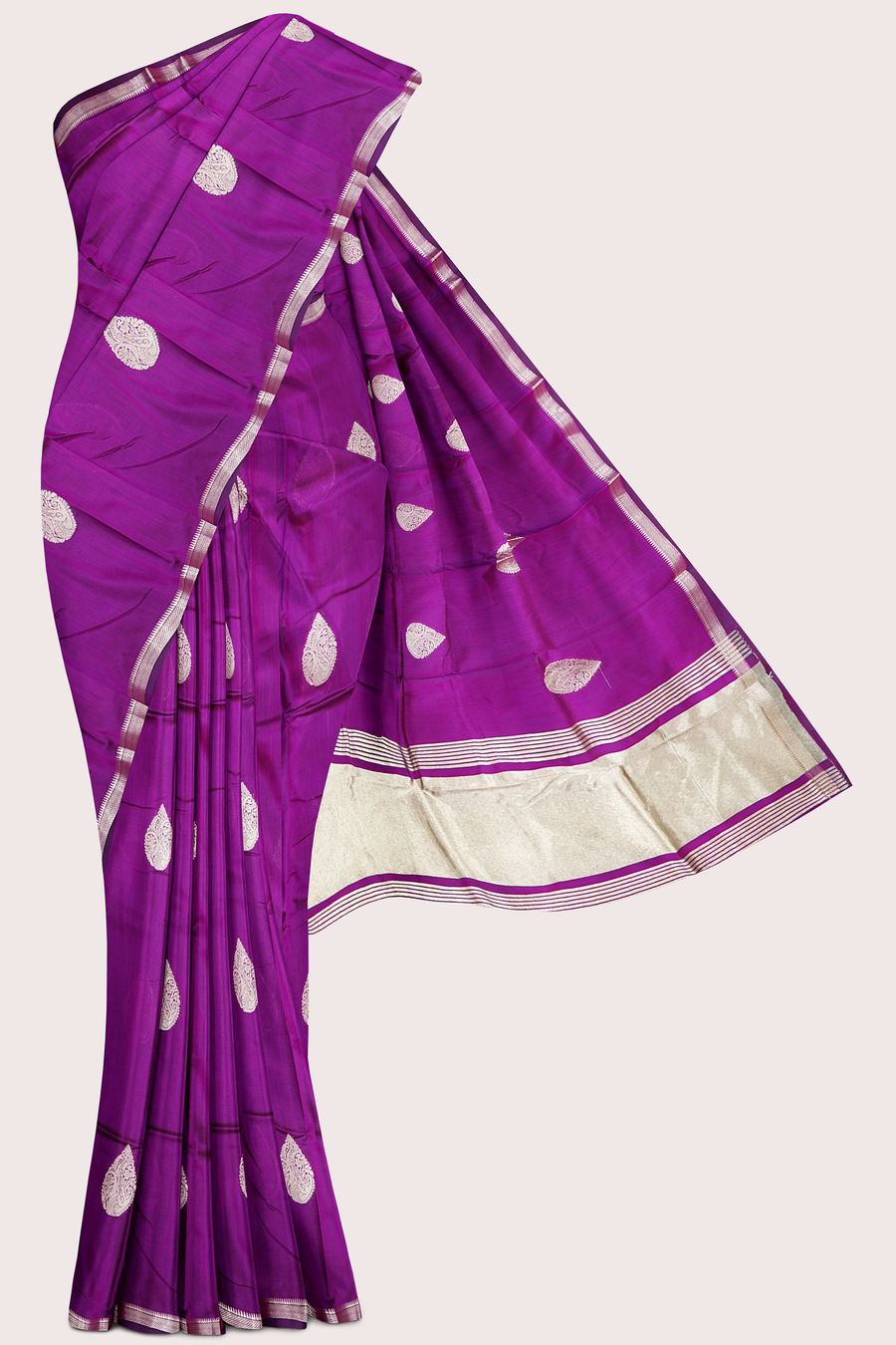 Italian Crepe Silk Zari Weaving Butta Magenta Pink Saree