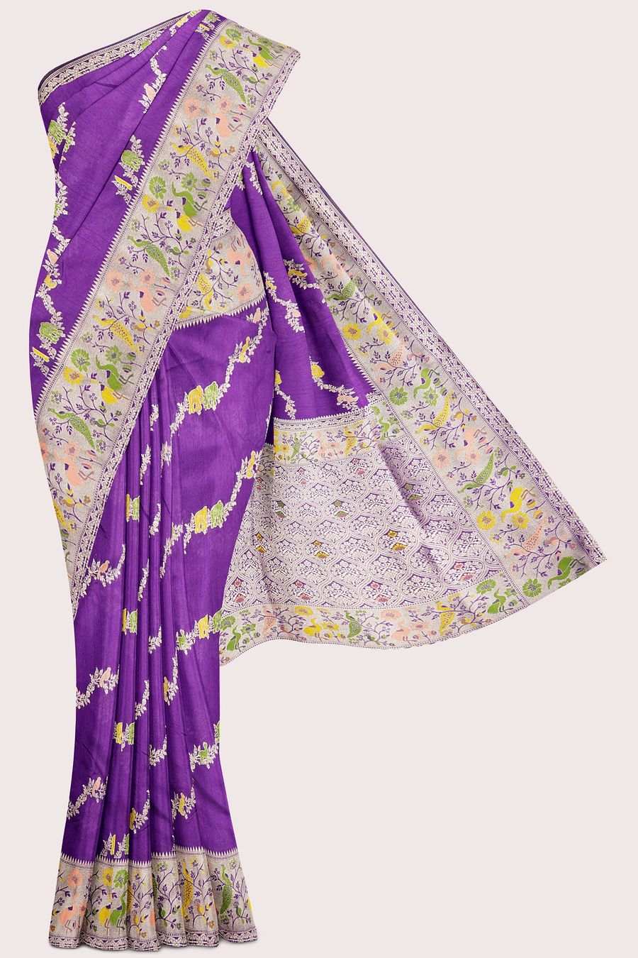 Fancy Silk Paithani Border And Leheriya Design Dark Purple Saree