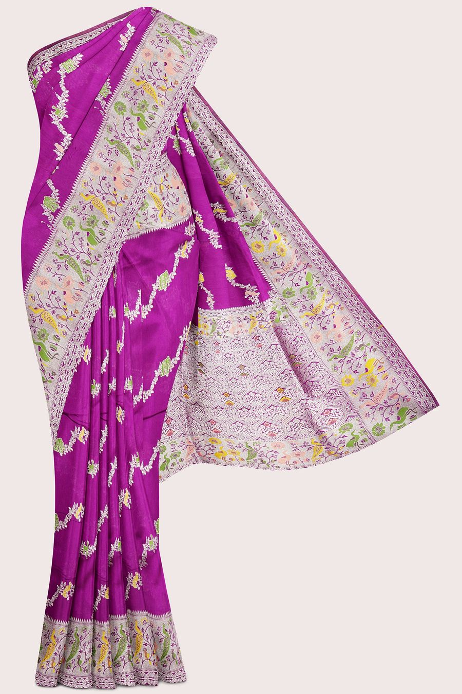 Fancy Silk Paithani Border And Leheriya Design Magenta Pink Saree