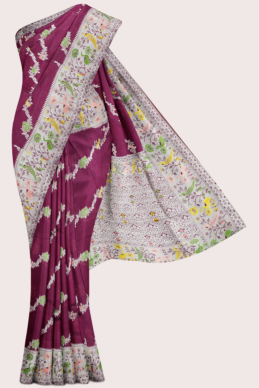 Fancy Silk Paithani Border And Leheriya Design Dark Wine Saree