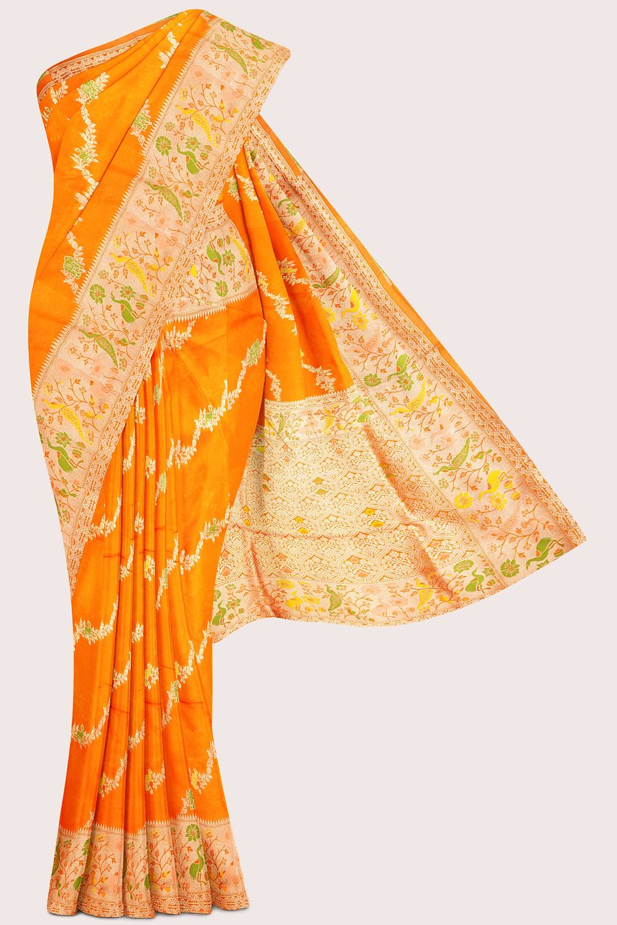 Fancy Silk Paithani Border And Leheriya Design Orange Saree