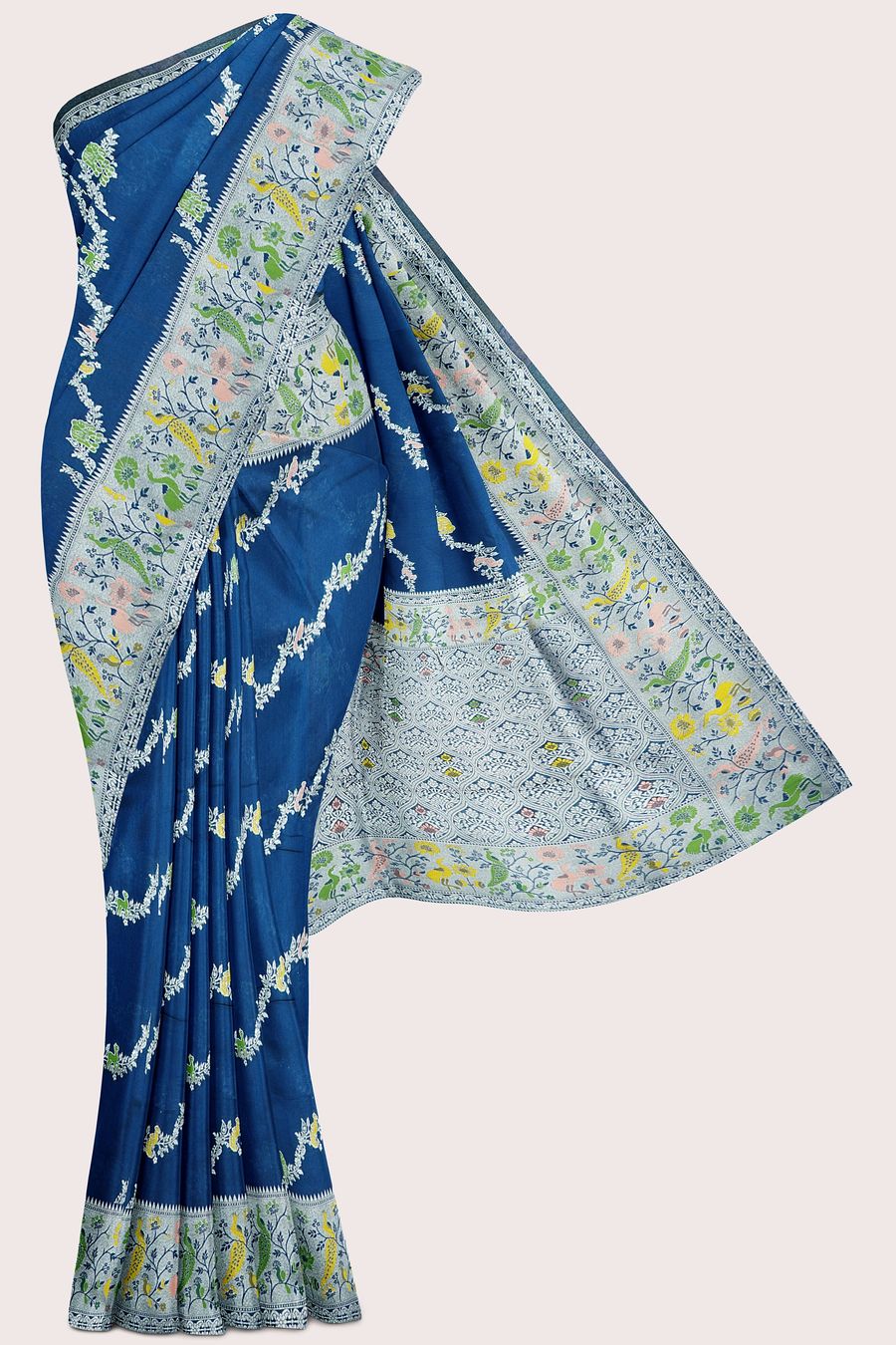 Fancy Silk Paithani Border And Leheriya Design Peacock Blue Saree
