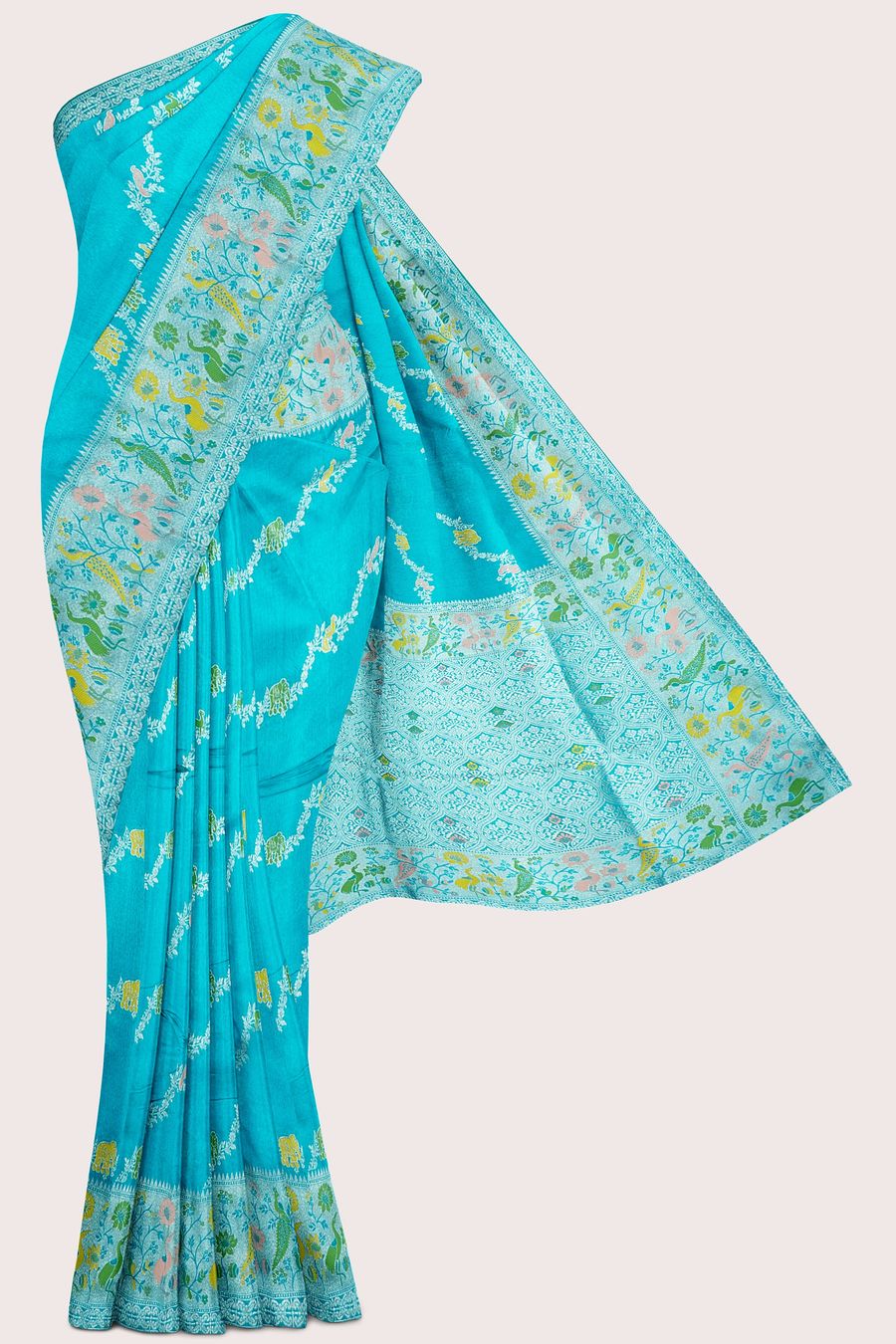 Fancy Silk Paithani Border And Leheriya Design Light Rama Green Saree