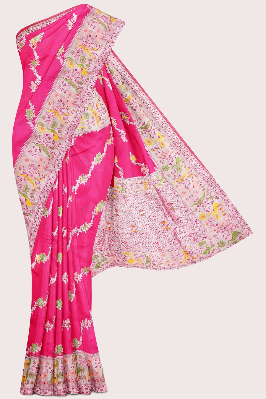Fancy Silk Paithani Border And Leheriya Design Bright Pink Saree