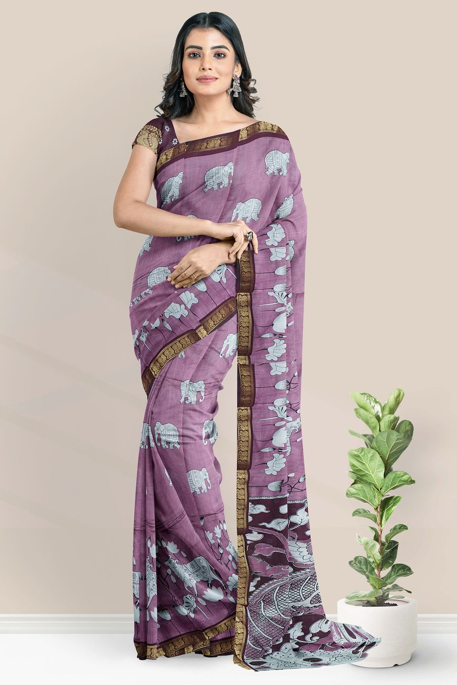 Semi Mangalagiri Silk Pichwai Digital Print Pink Saree