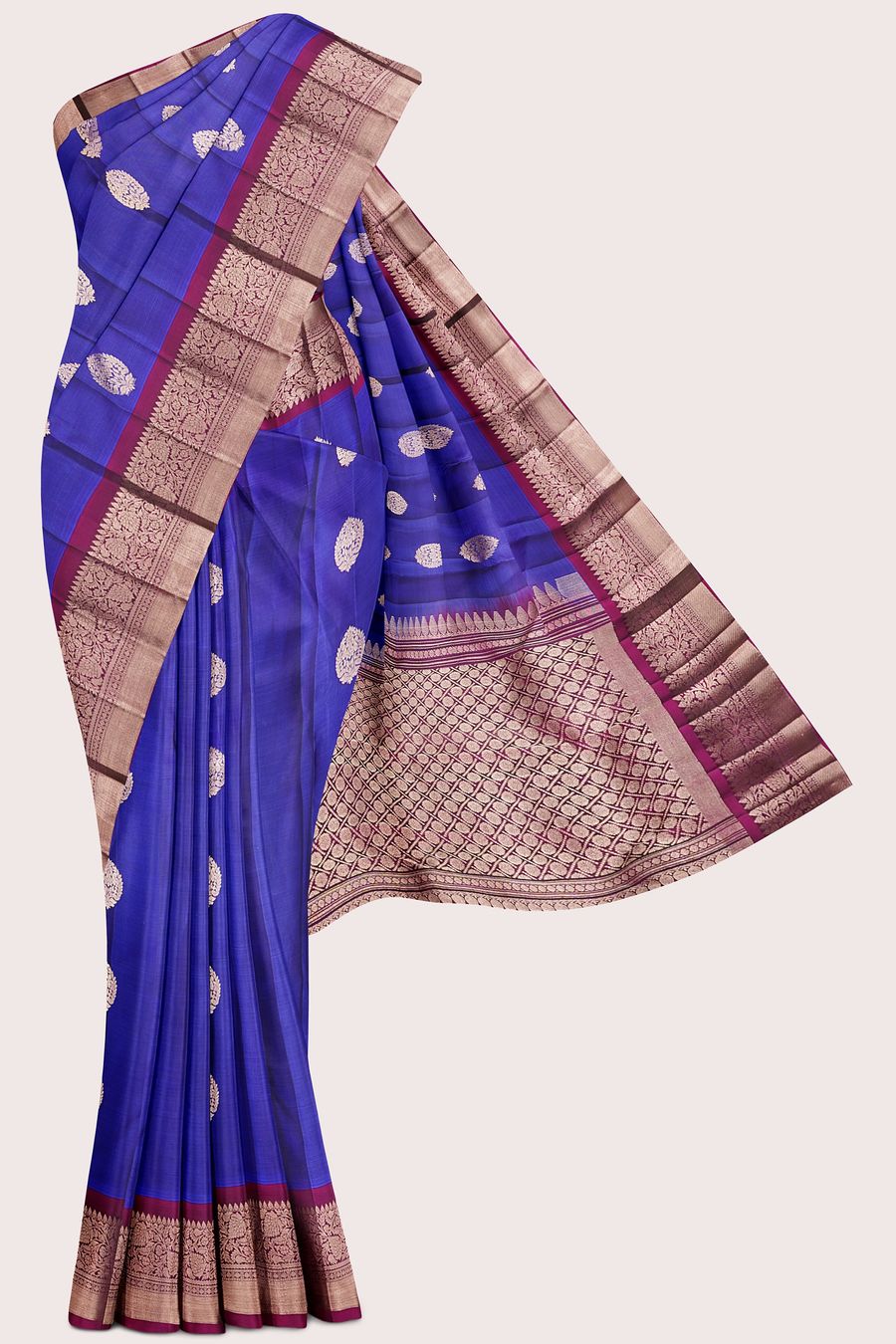 Light Weight Kanchi Pattu Royal Blue With Magenta Pink Saree