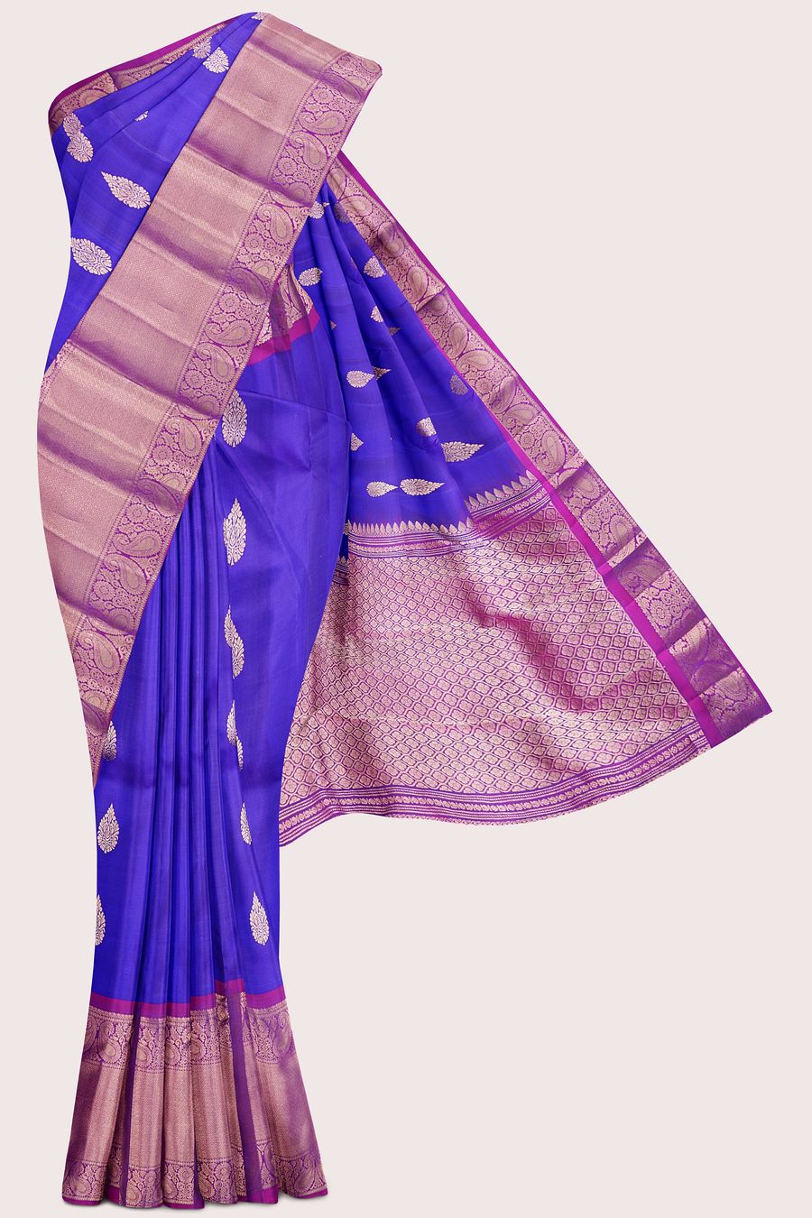 Light Weight Kanchi Pattu Royal Blue With Pink Saree