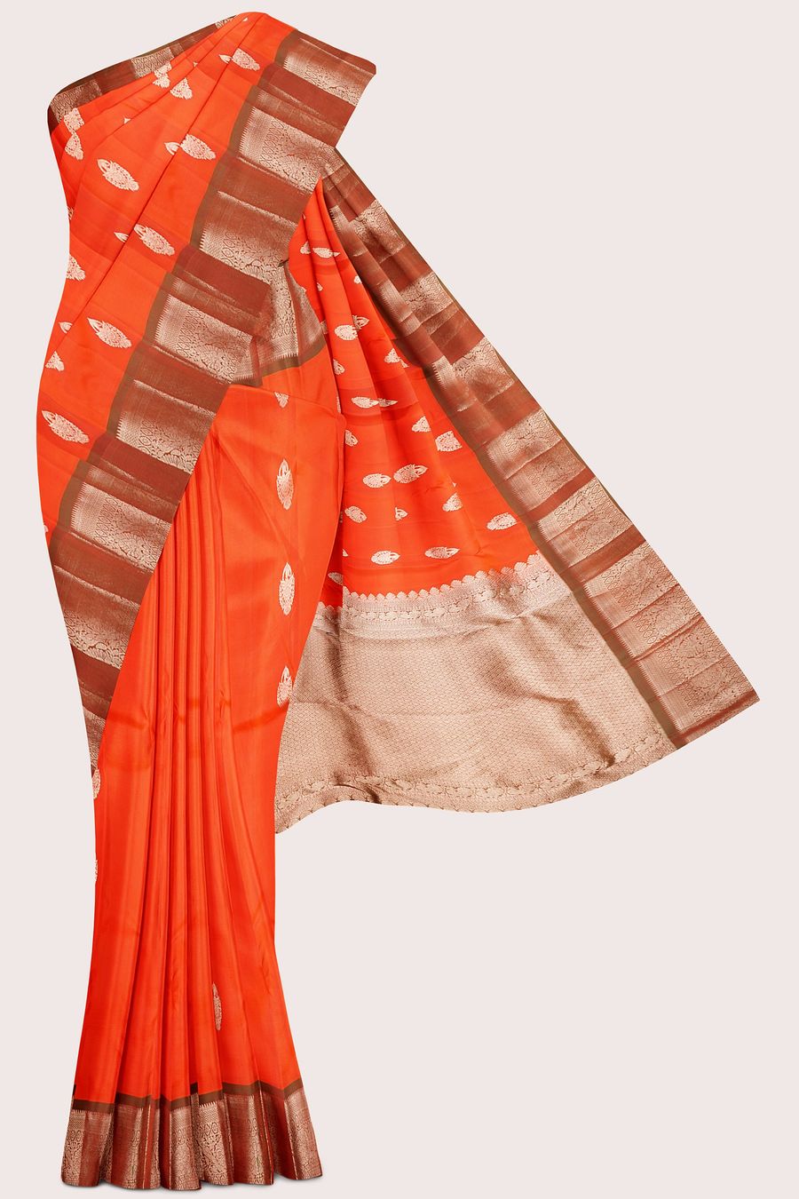 Light Weight Kanchi Pattu Orange With Green Saree