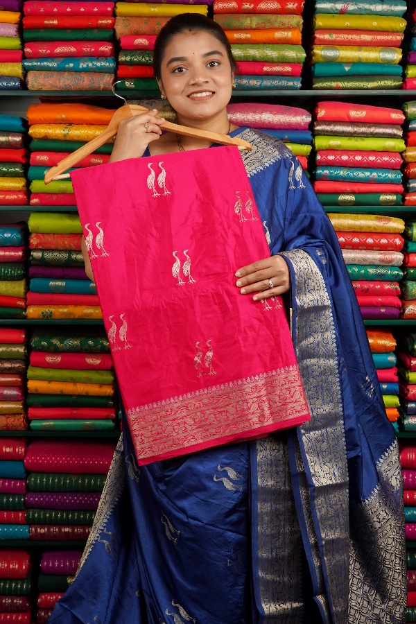 Russian Georgette Zari Butti Pink Saree