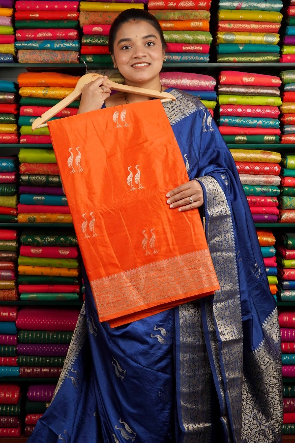 Russian Georgette Zari Butti Dark Orange Saree