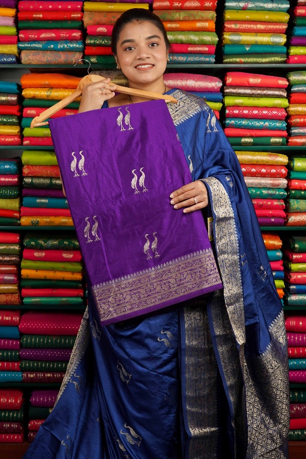 Russian Georgette Zari Butti Purple Saree