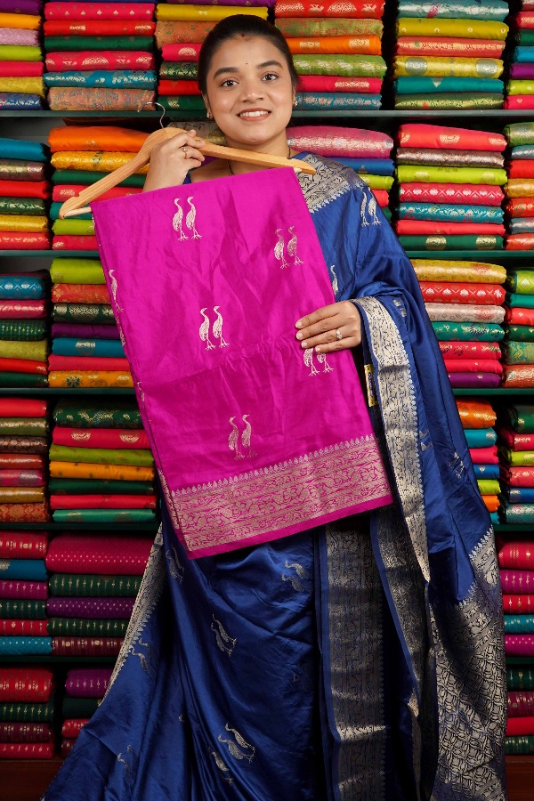 Russian Georgette Zari Butti Raani Pink Saree
