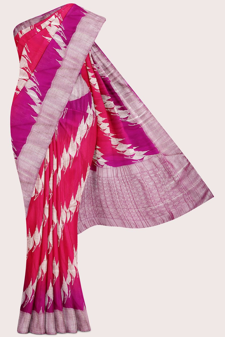 Banaras Georgette Tie And Die Pink With Magenta Pink Saree