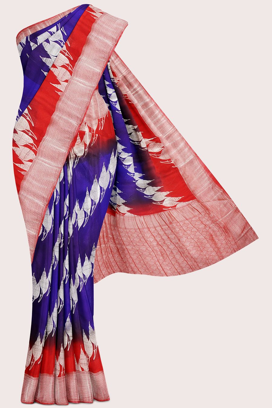 Banaras Georgette Tie And Die Dark Purple With Red Saree