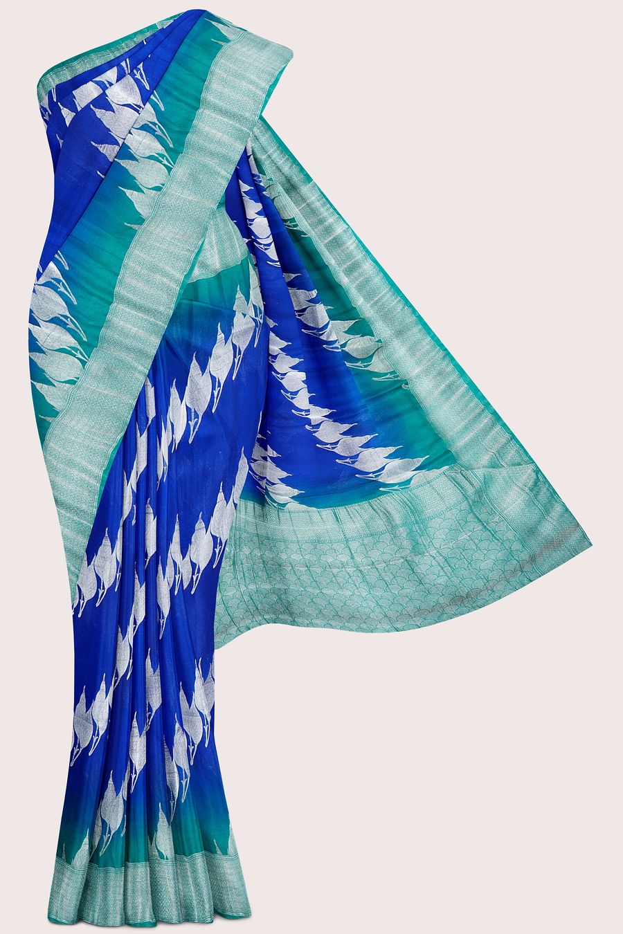 Banaras Georgette Tie And Die Dark Blue With Green Saree