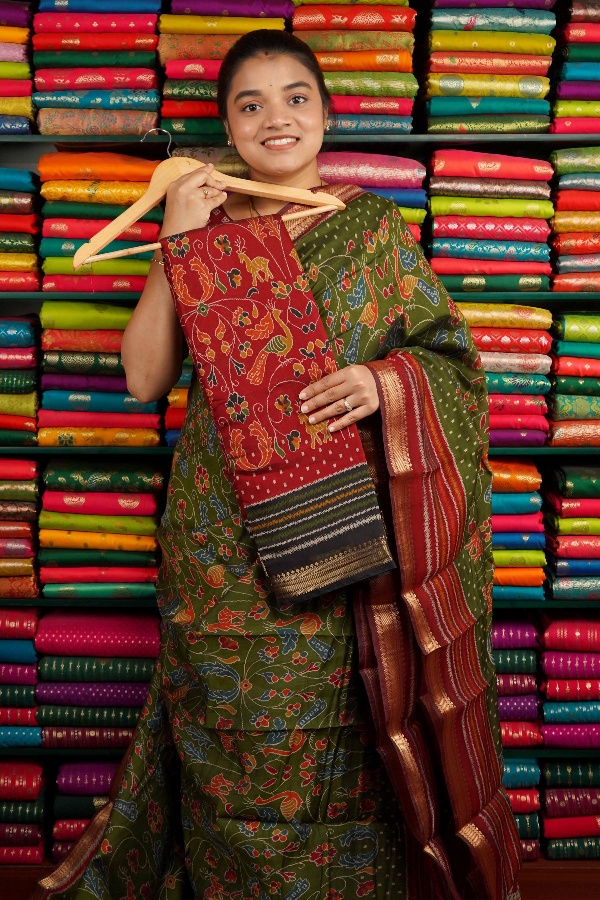 Semi Mangalagiri Kalamkari Print Maroon Red And Black Saree