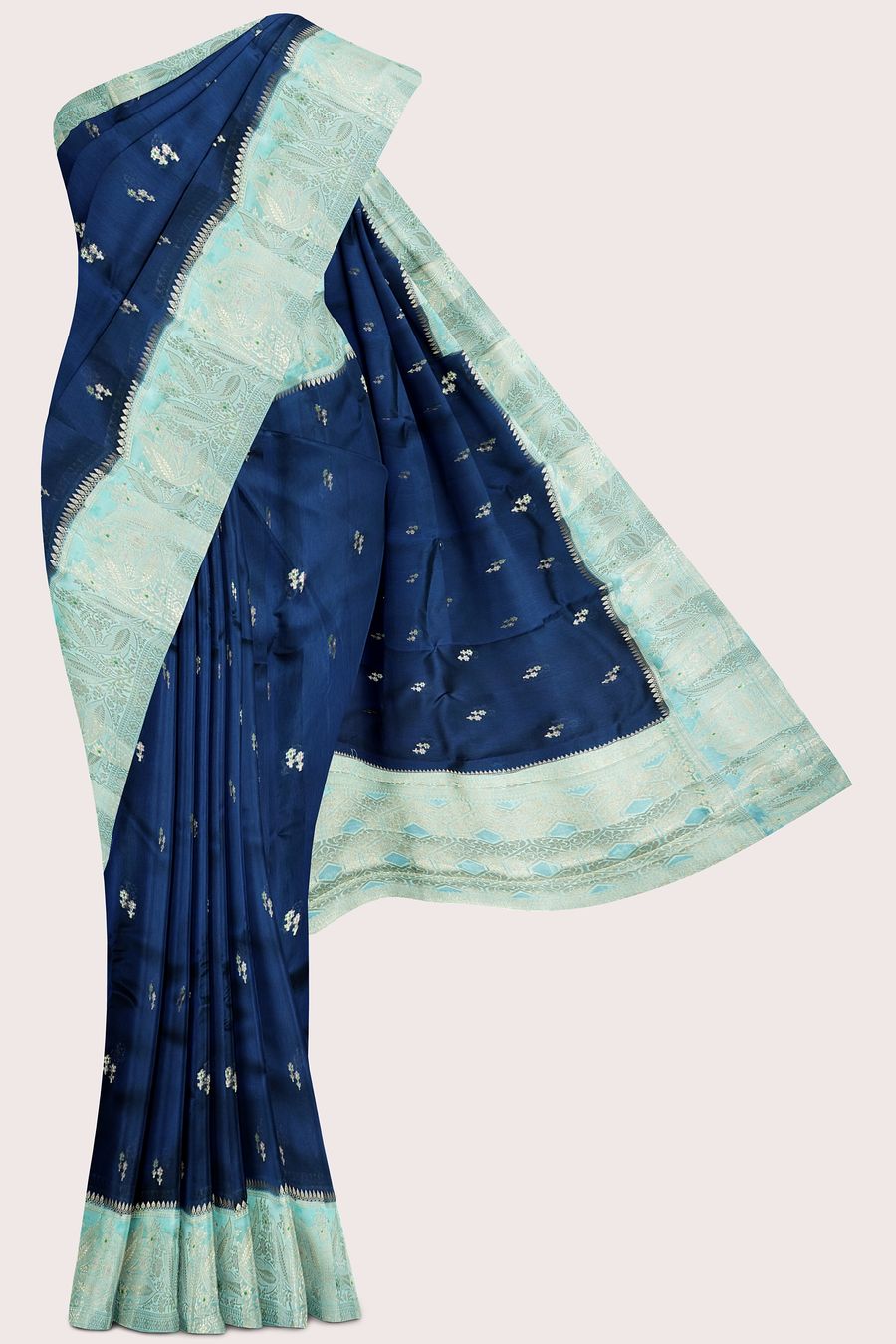 Raw Mango Silk Meena Work Butti Peacock Blue With Sky Blue Saree