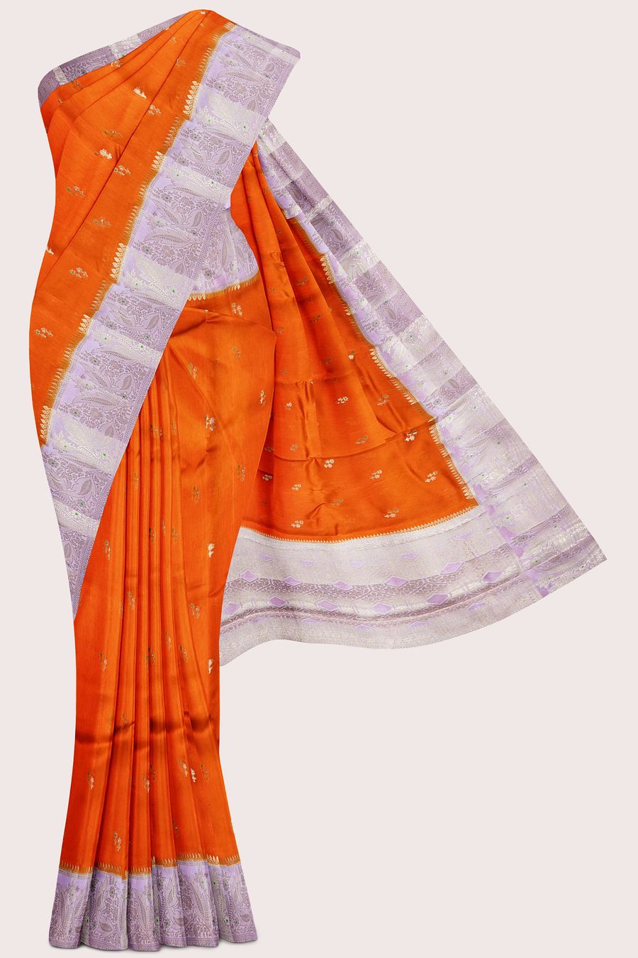 Raw Mango Silk Meena Work Butti Orange With Lavender Saree