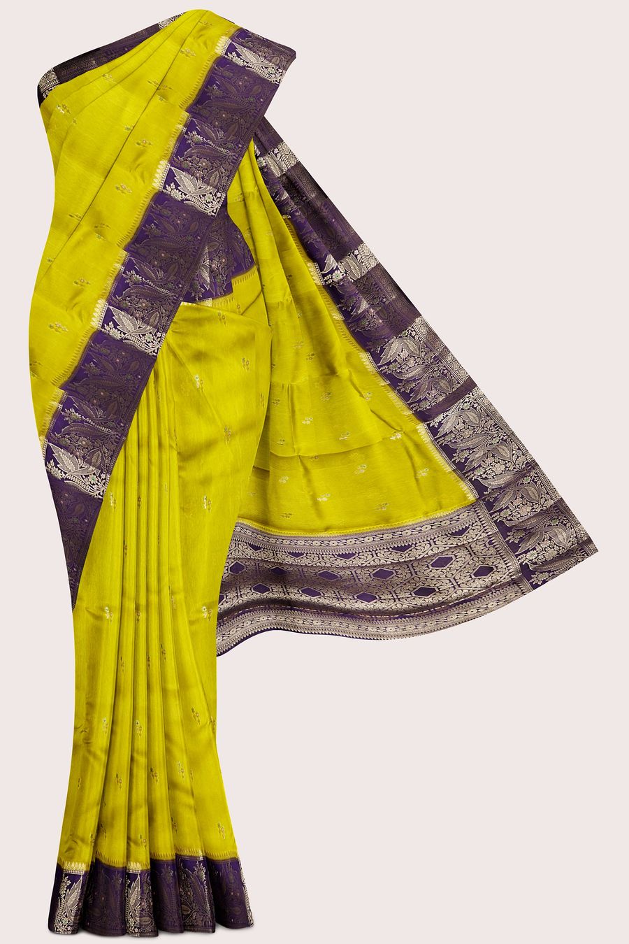 Raw Mango Silk Meena Work Butti Green With Purple Saree