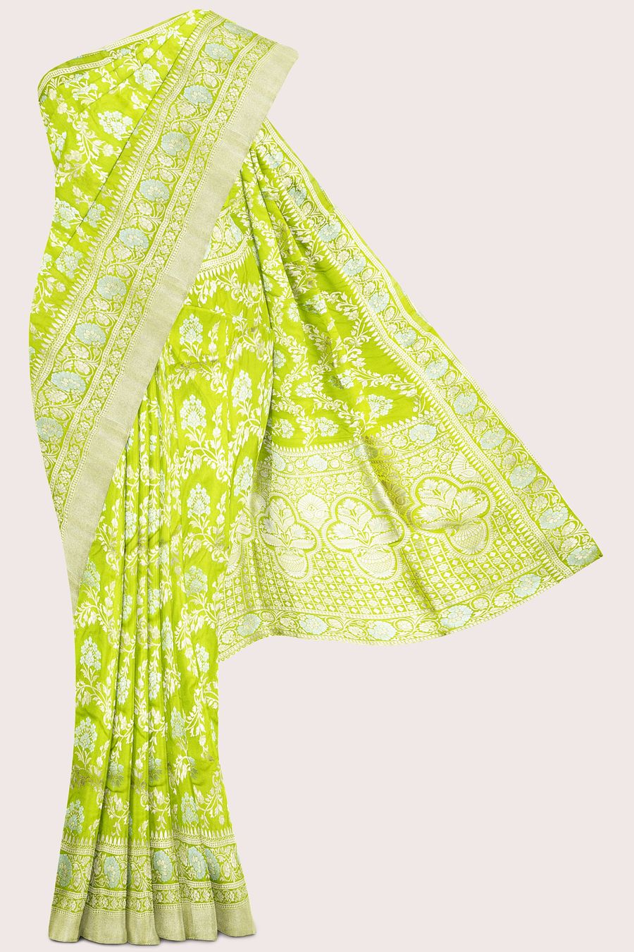 Banaras Georgette Full Jal Design Light Leafy Green Saree