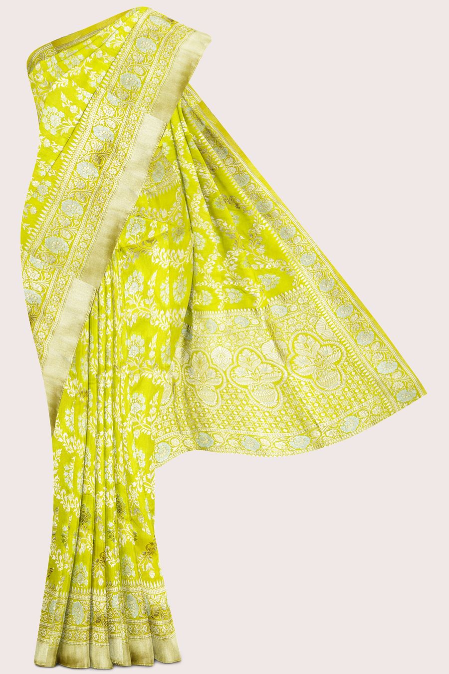 Banaras Georgette Full Jal Design Lemon Yellow Saree