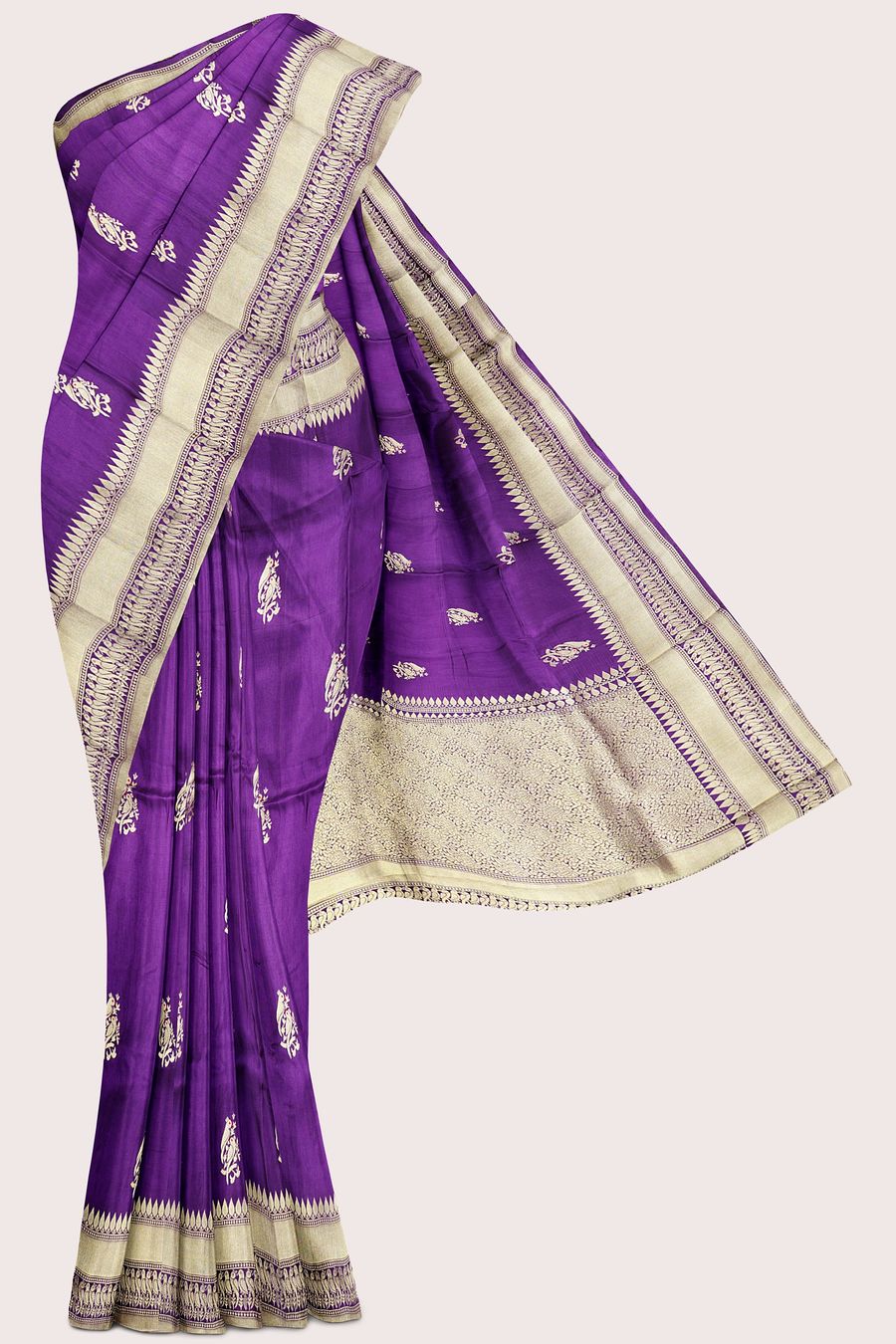 Banaras Chinon Crepe Meena Work Butti Dark Purple Saree