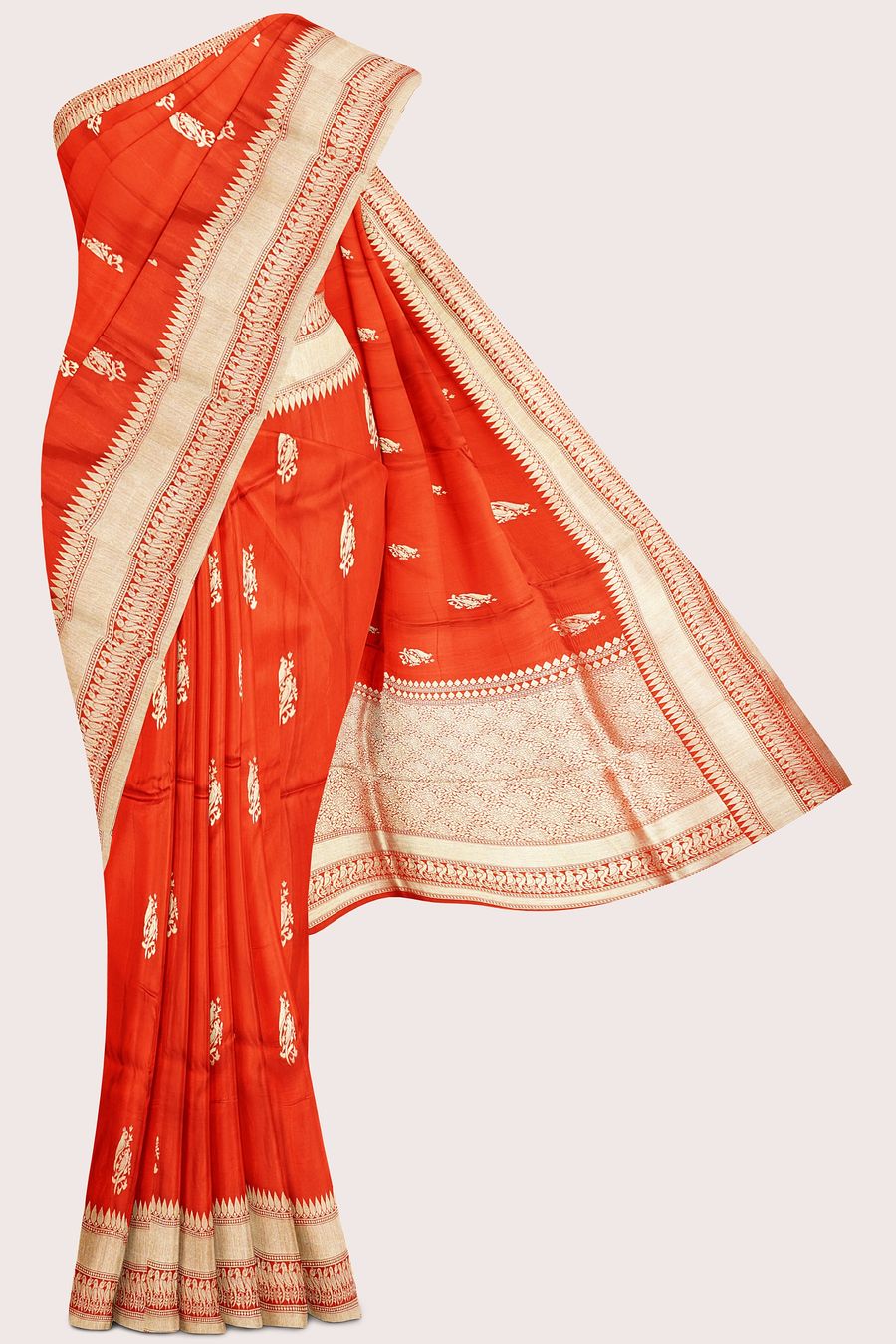 Banaras Chinon Crepe Meena Work Butti Red And Maroon Mix Saree