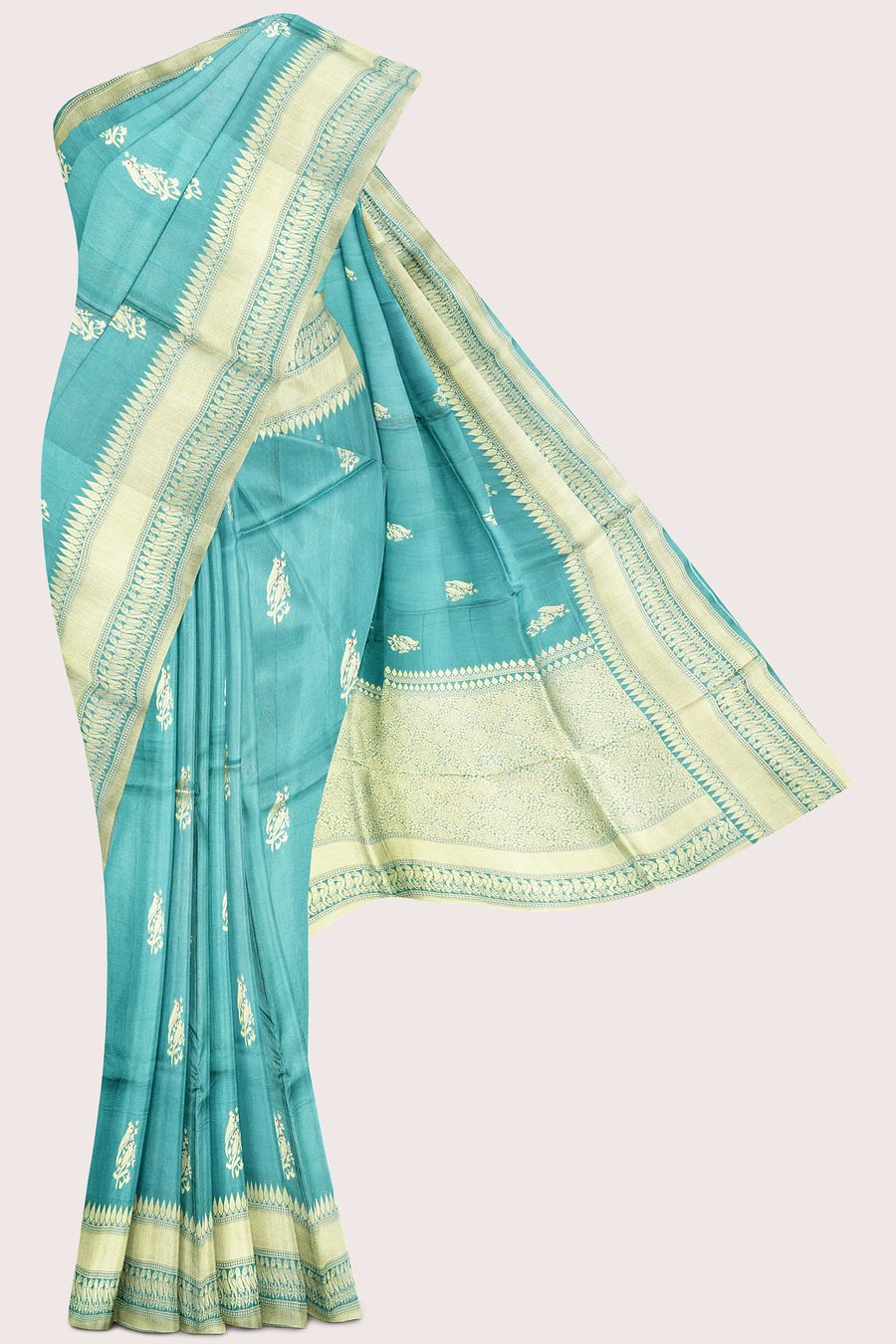 Banaras Chinon Crepe Meena Work Butti Teal Blue Saree