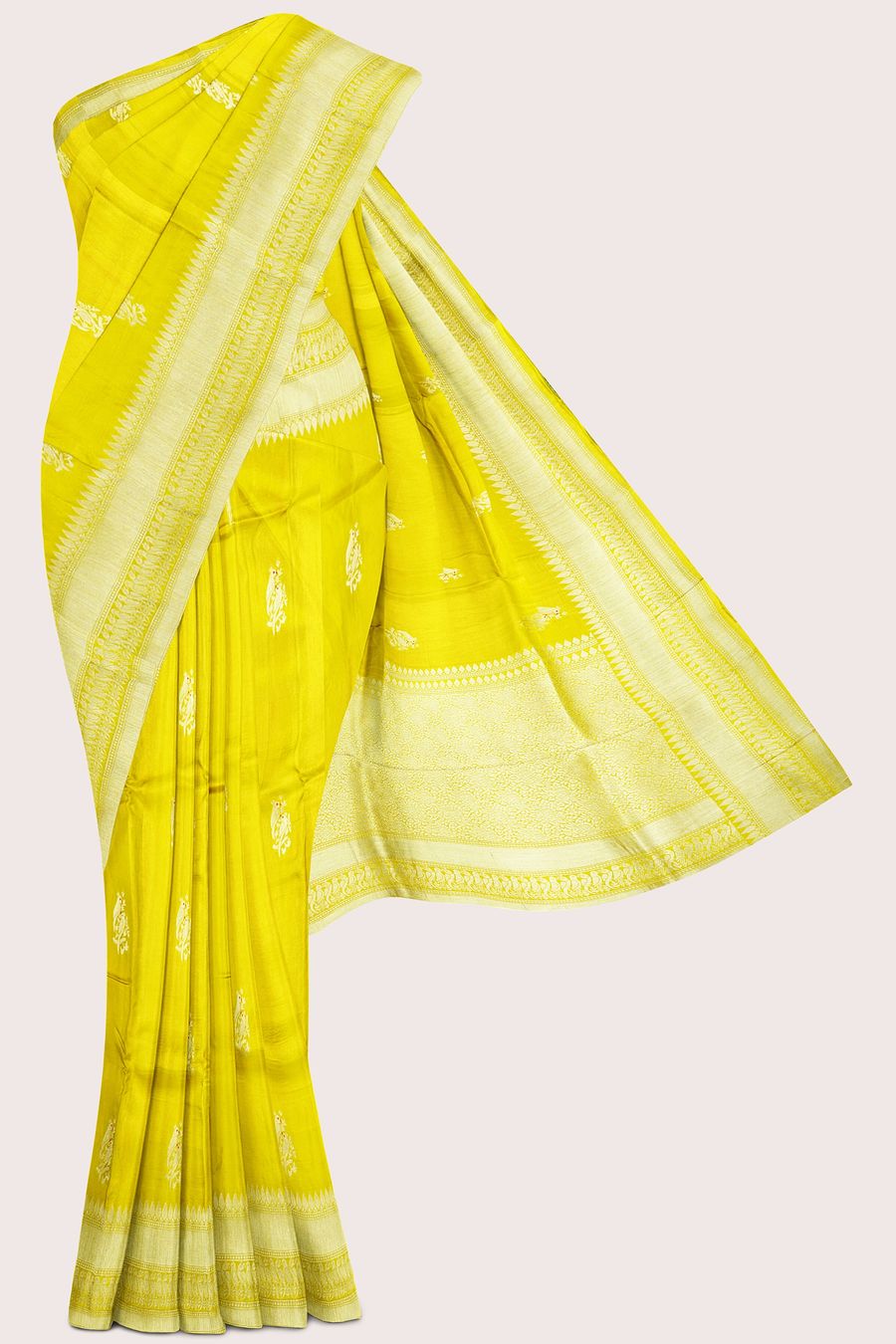 Banaras Chinon Crepe Meena Work Butti Golden Yellow Saree