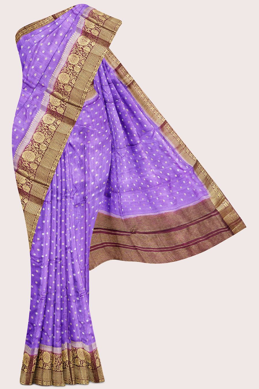 Jute Silk Zari Weaving Butta Lavender With Dark Magenta Pink Saree