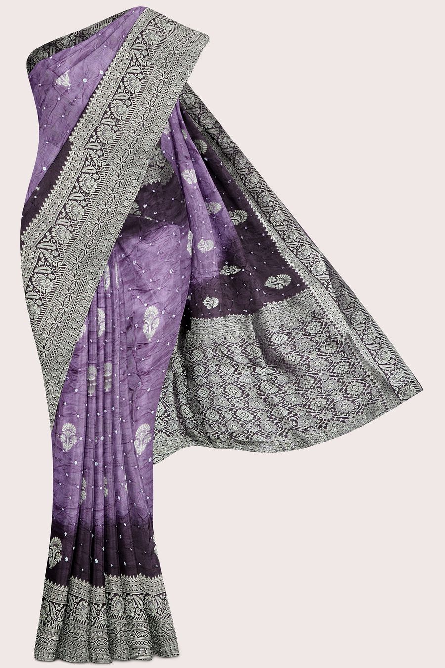 Pure Bandini Tie And Dye Light And Dark Grape Saree
