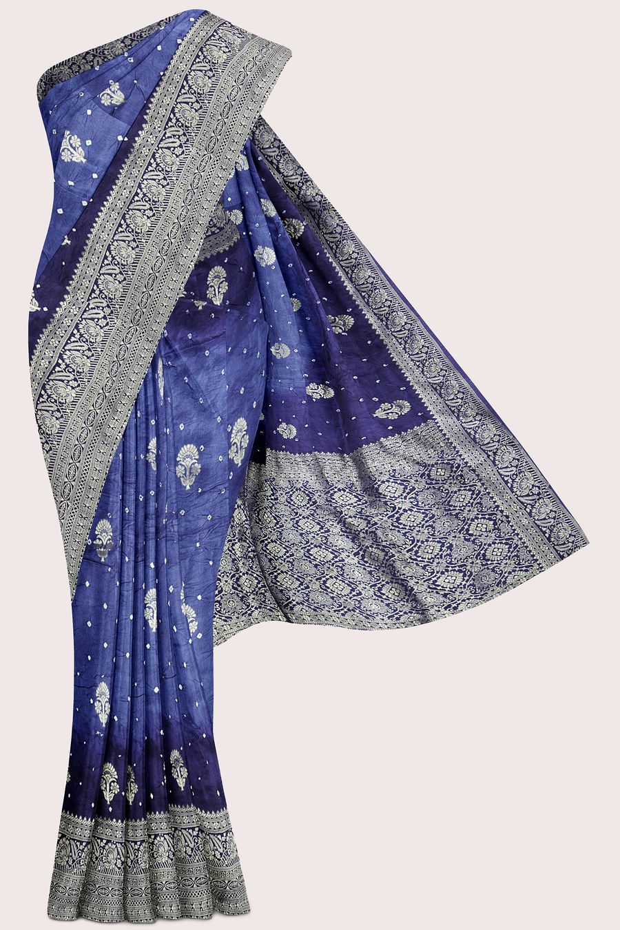 Pure Bandini Tie And Dye Light And Dark Navy Blue Saree