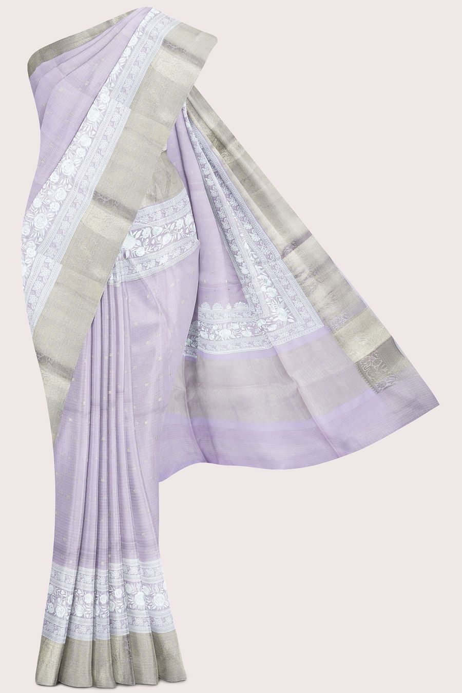 Pure Silk Kota Embroidery Work Zari Weaving Butta Lavender Saree